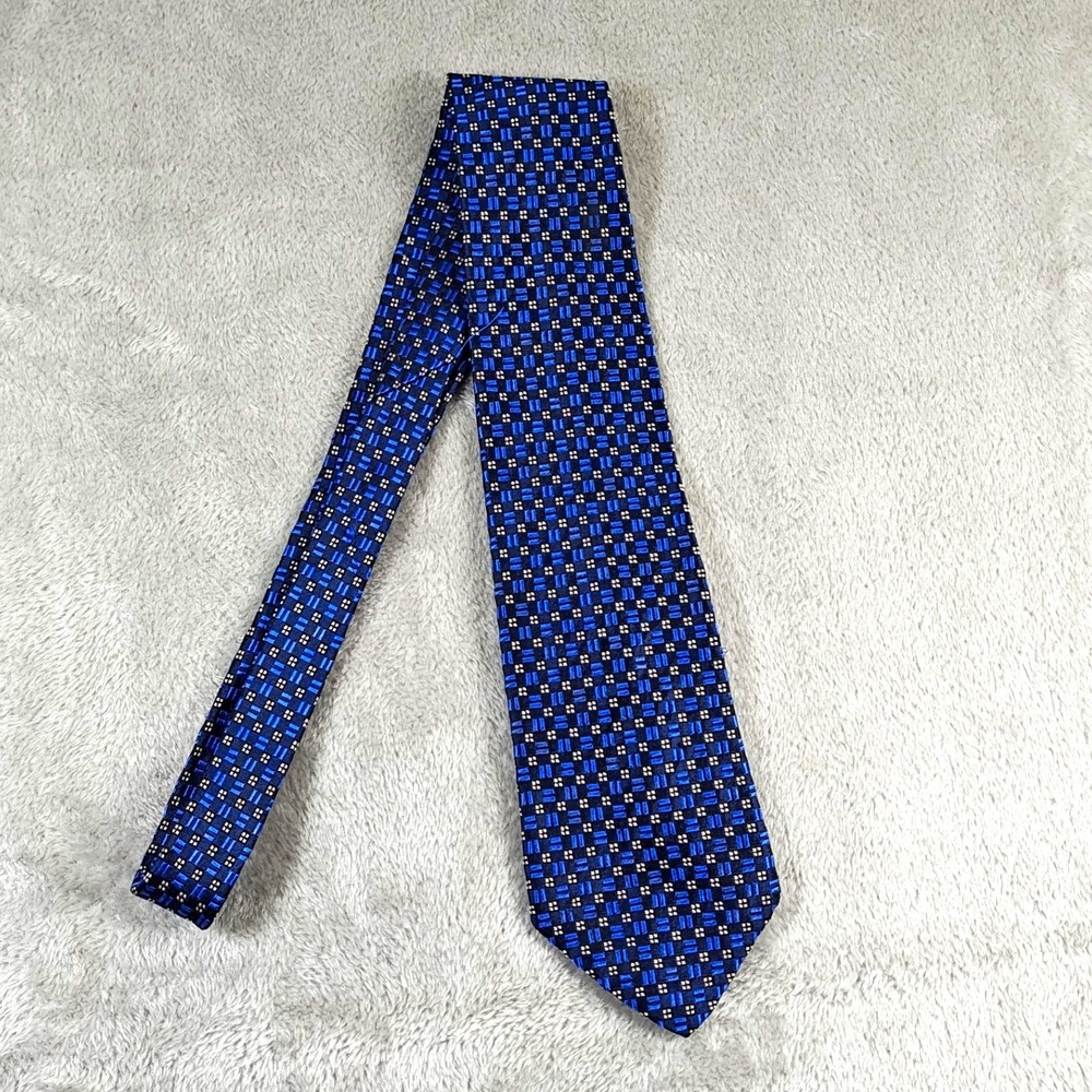 Vintage Lauren Ralph Lauren Tie Men Blue Geometric Preppy Silk Made USA Abstract